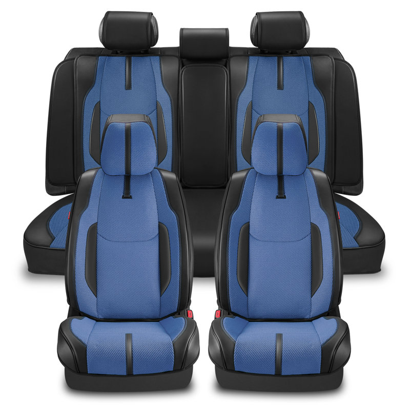 Drive Series Seat Covers Full Set With Airbag Compatible, Reserved Opening Holes For Headrest, Universal For Cars, Black/Navy