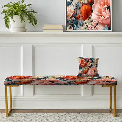 Banc floral rembourré or