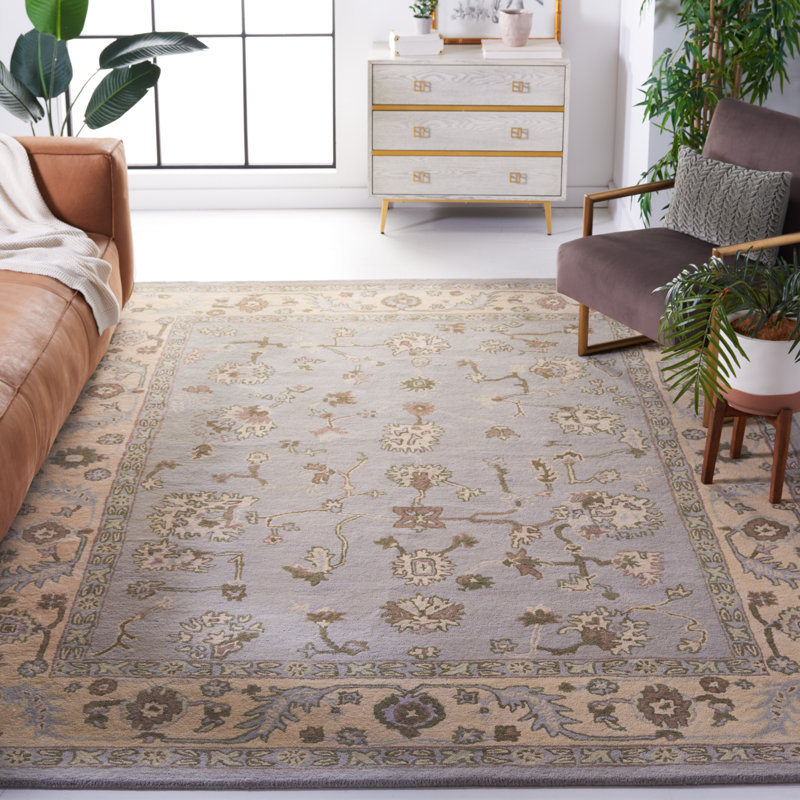 Newfields Oriental Hand-Tufted Wool Beige/Grey Area Rug, Rectangle 9'6" x 13'6"