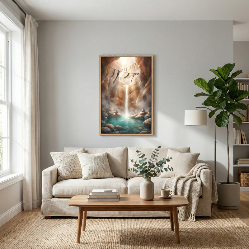 Ensemble de 1 tableau sur toile représentant un canyon et une cascade, H 48 po x l 36 po, Natural