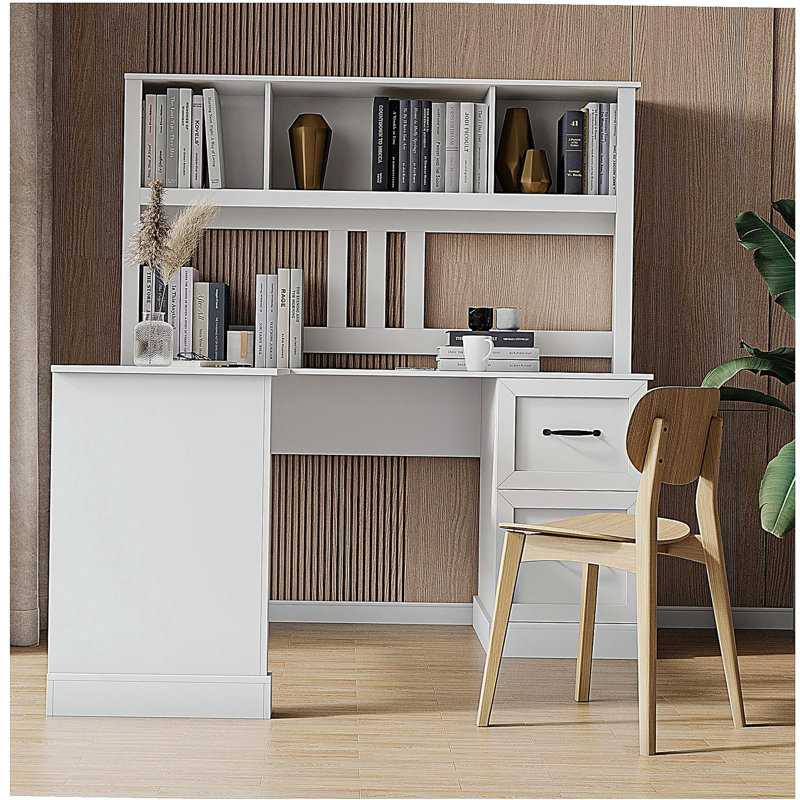 Bureau d'ordinateur personnel avec armoire, finition laquée blanc clair