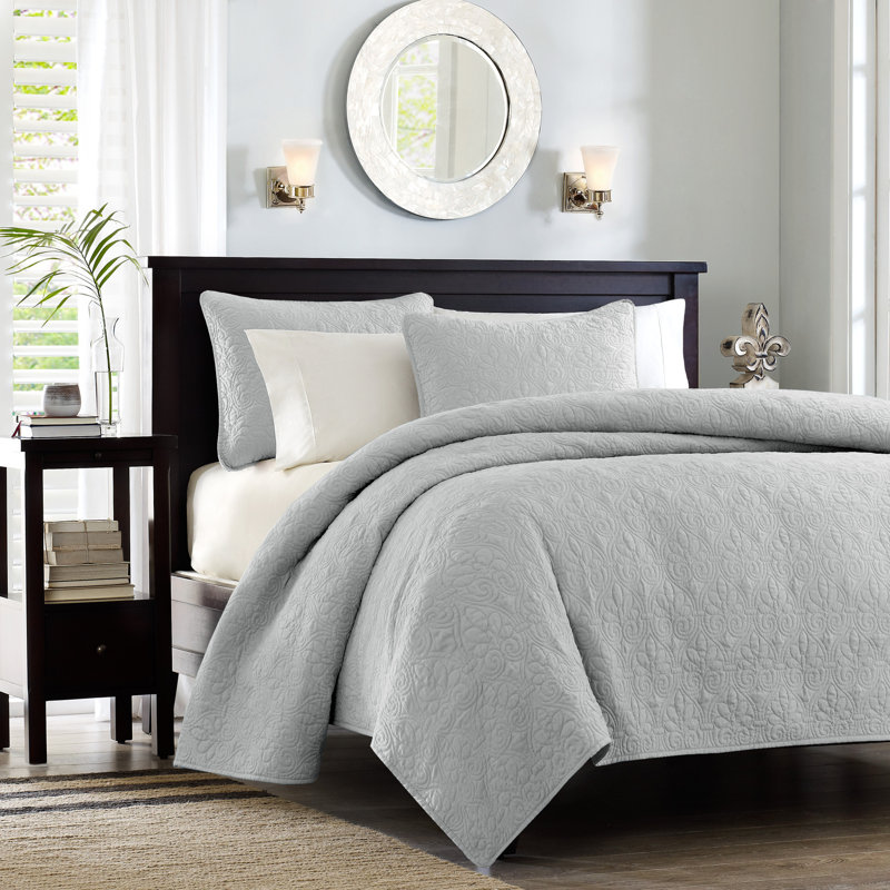 Gray Twin Reversible Microfiber Coverlet Set
