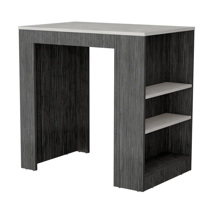 Portree Kitchen Island With 3-Side Shelves, Dark Gray