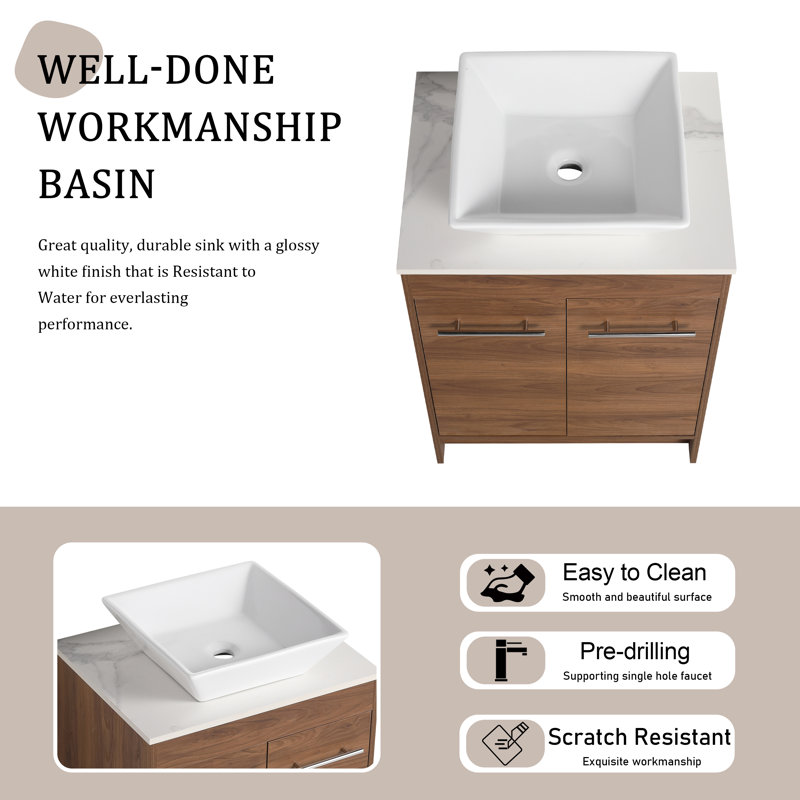 Kanin 24.07 " W Freestanding Standard Free Standing 1 Single Vanity Bathroom Vanity With Stone Top
