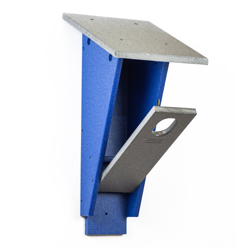Gray and Blue Poly Resin Mid-Century Modern Birdhouse