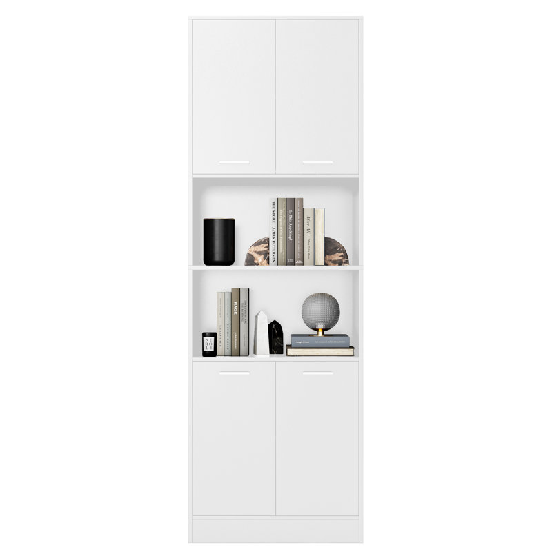 Azarias 71" H x 23.6" W Standard Bookcase with 4 Doors and Adjustable Shelves, White