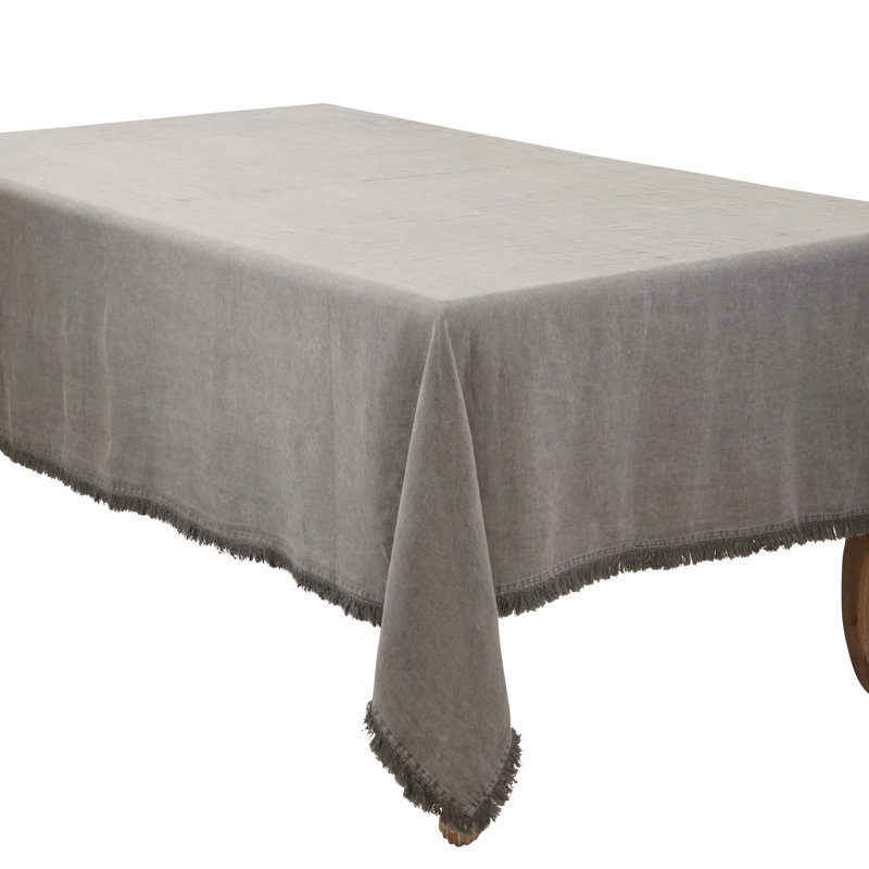Stonewashed Linen Fringed Tablecloth, 59" W x 102" L, Gray