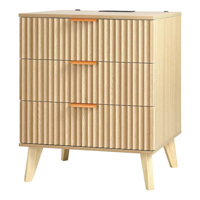 Mid Century Modern Nightstand with Charging Station and Spacious Storage