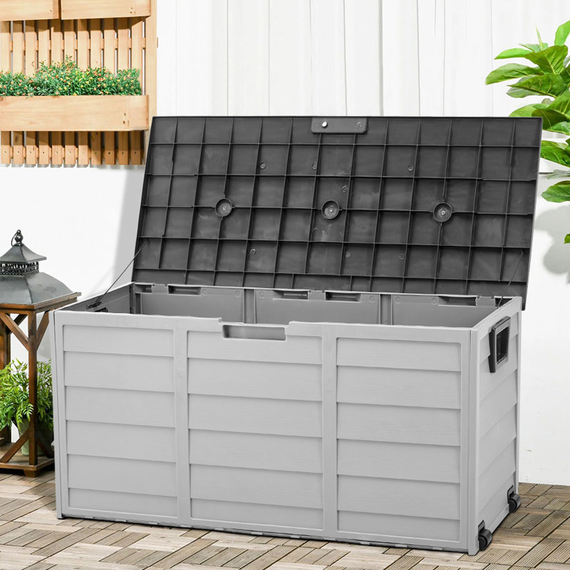 Plastic Garden Storage Box with Wheels, Grey