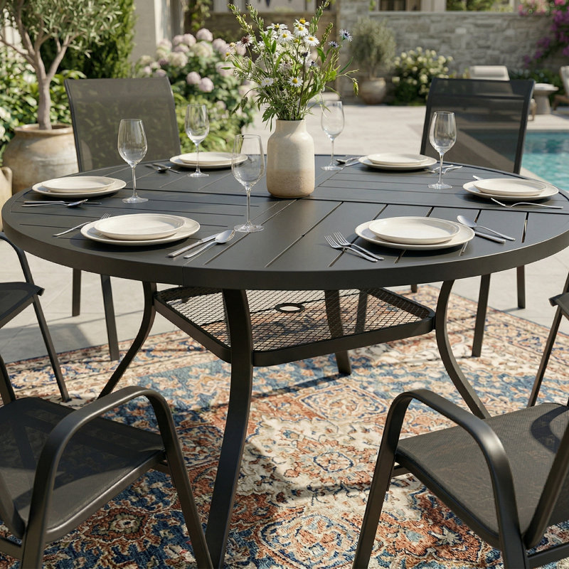 6-Person Outdoor Dining Set, Black/Charcoal