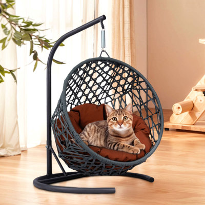 Lit à balançoire pour chat avec support et coussin, chaise à œuf pour chat avec apparence d'osier en rotin, lit à balançoire suspendu pour chats, petits chiens et petits animaux