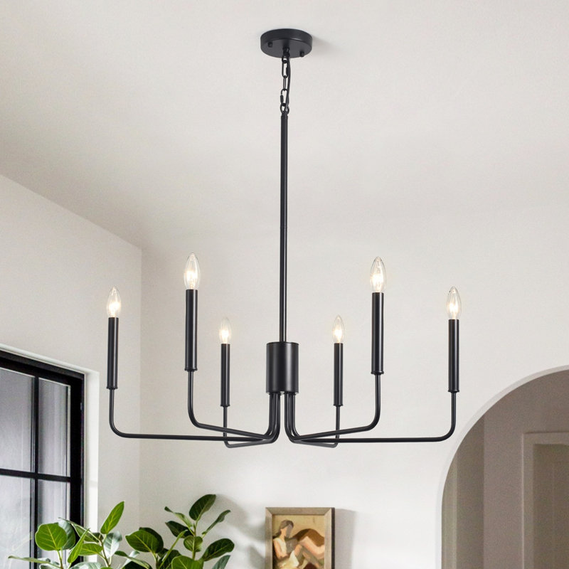 Roxsanne 6 Light Dimmable Classic / Traditional Chandelier Rustic Linear Candle-Style Kitchen Island Light Fixture, Black