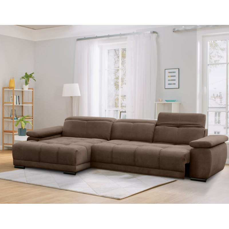 Jafiya 4 Seater Velvet Sofa Bed, Brown, Left Hand Facing