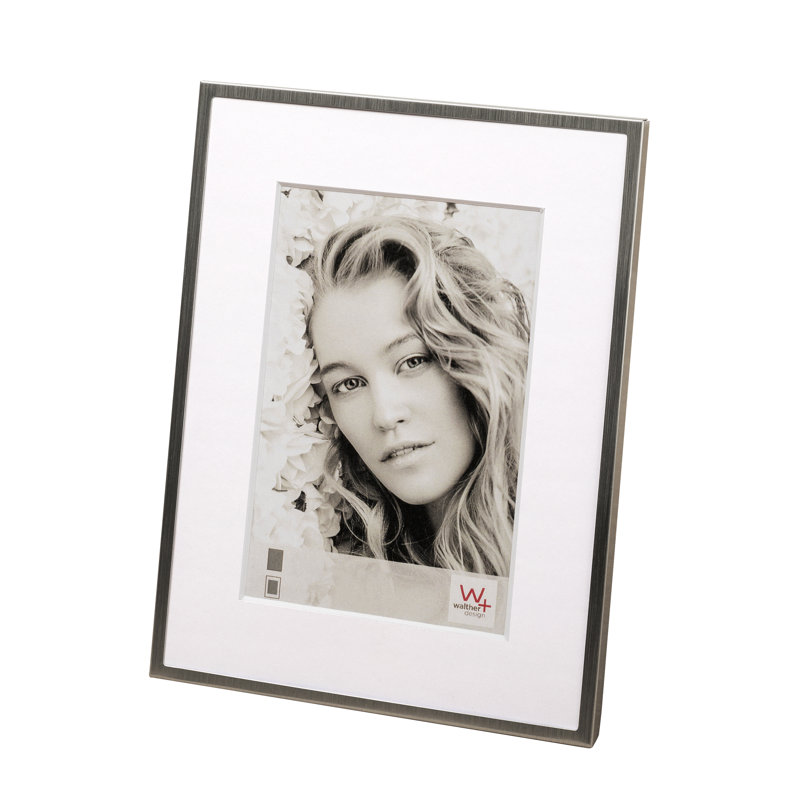 Yuliya Metal Matte Picture Frame with Mat, 4" x 6", Matte Brushed Nickel
