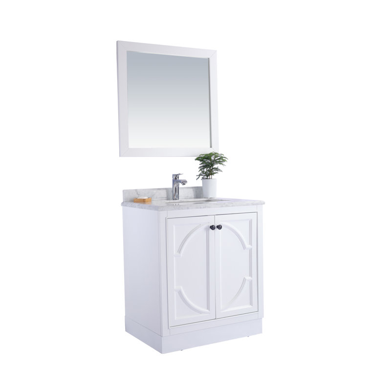 Mundy 30'' Single Bathroom Vanity with Marble Top, White Carrera, White