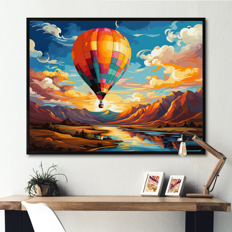 «Orange Hot Air Ballon», impression sur toile encadrée, H 30 po x l 40 po x P 1,5 po, Cadre flottant noir
