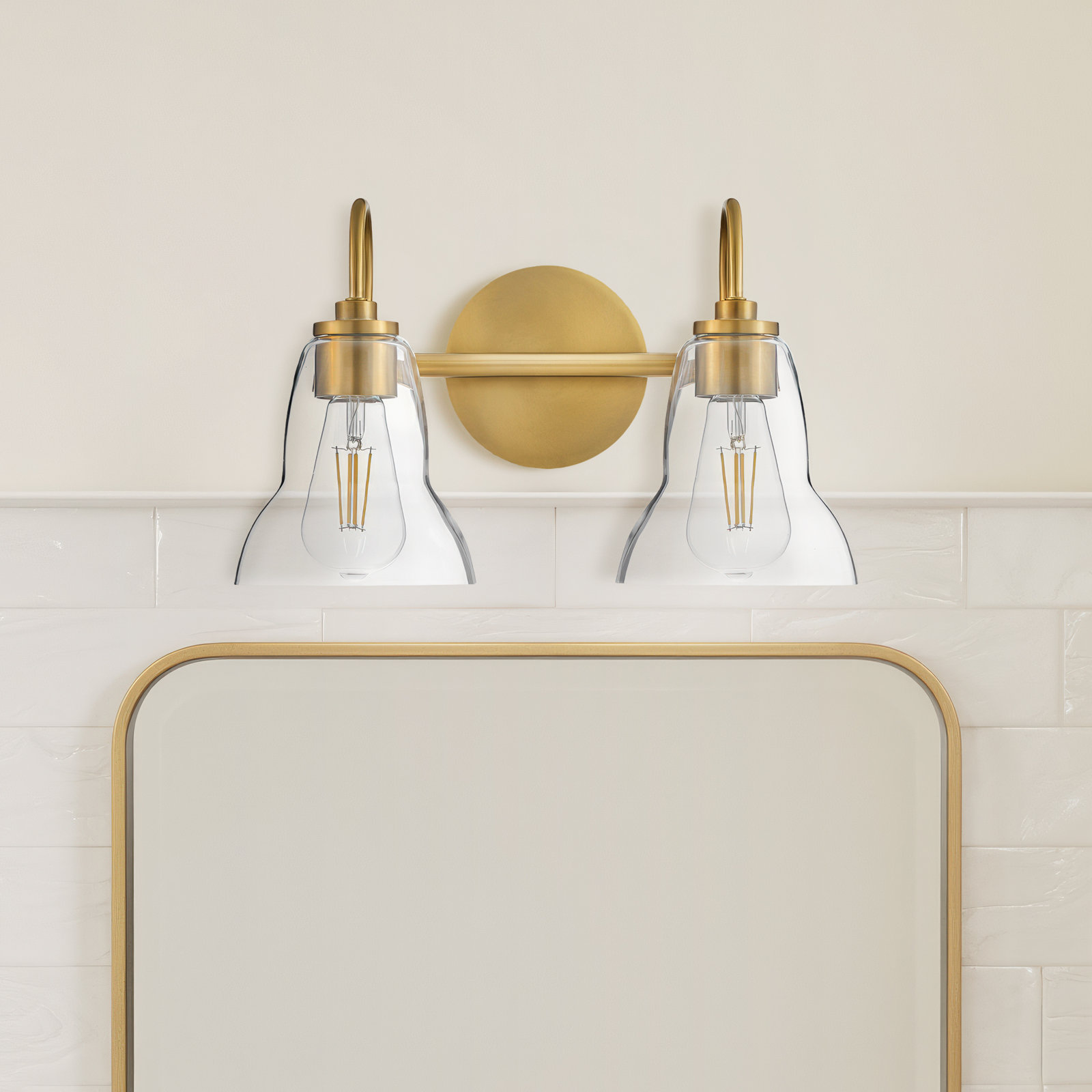 2 Light Transparent Vanity Light, Lacquered Brass