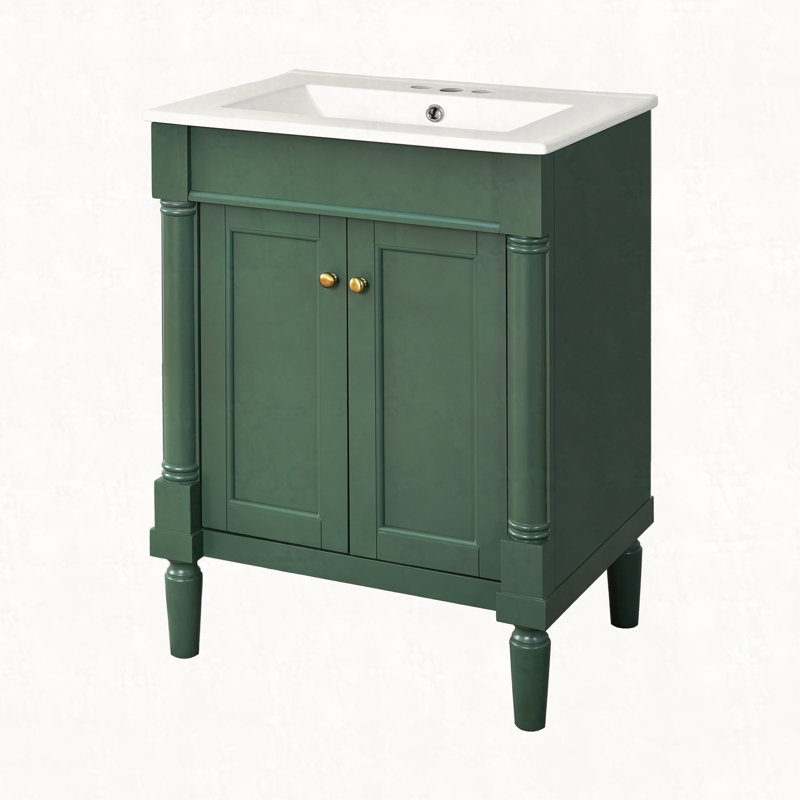 Meuble-lavabo 24 po avec lavabo supérieur, meuble de rangement moderne à 2 niveaux, meuble-lavabo simple, grandes tablettes de rangement