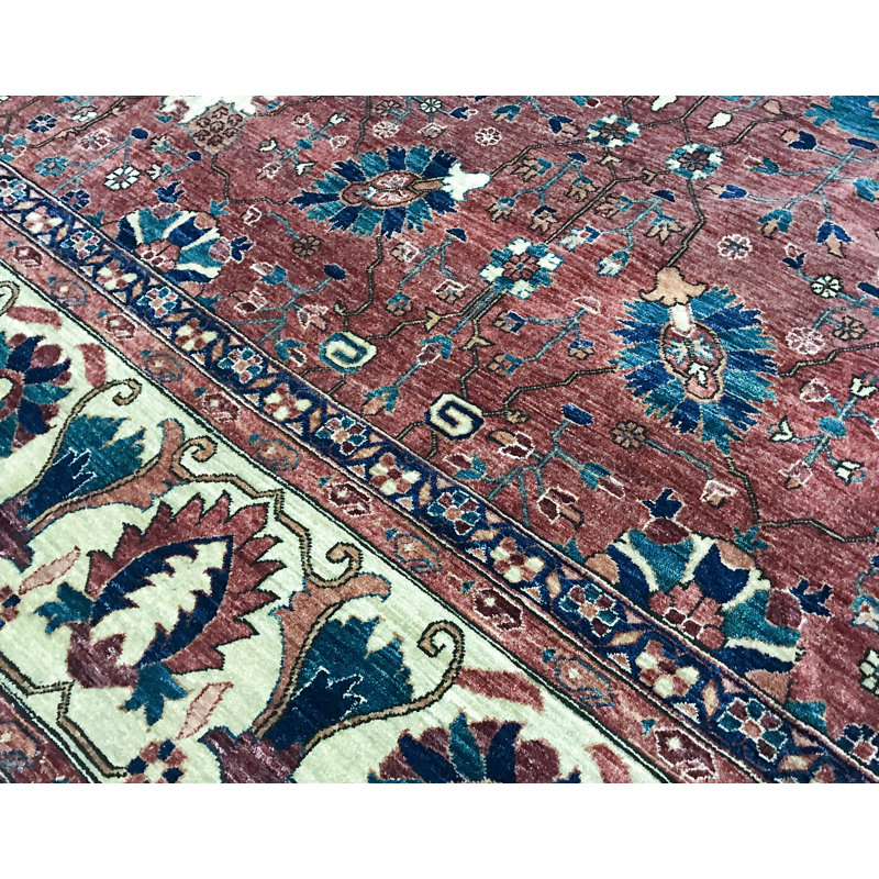Tapis rouge et bleu noué à la main de haute qualité