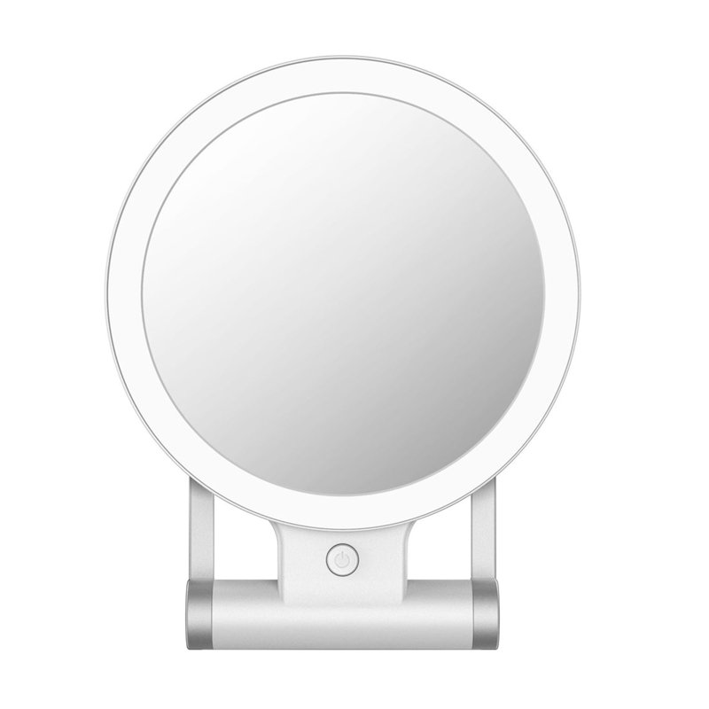 Compact White Dual-Sided LED Makeup Mirror with 10x Magnification
