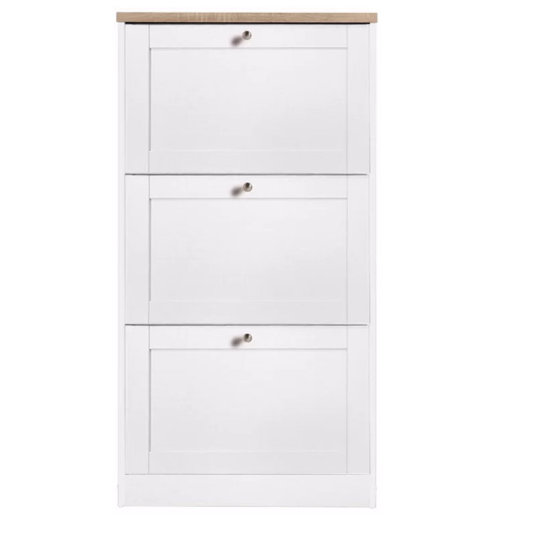 Harry 12 Pair Flip Down Shoe Storage, White / Oak