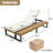 Set of 2 Outdoor Chaise Lounge Chairs with 5-Position Backrest, Side Tables & Cushions, Acacia Wood & Iron Frame-2072186310