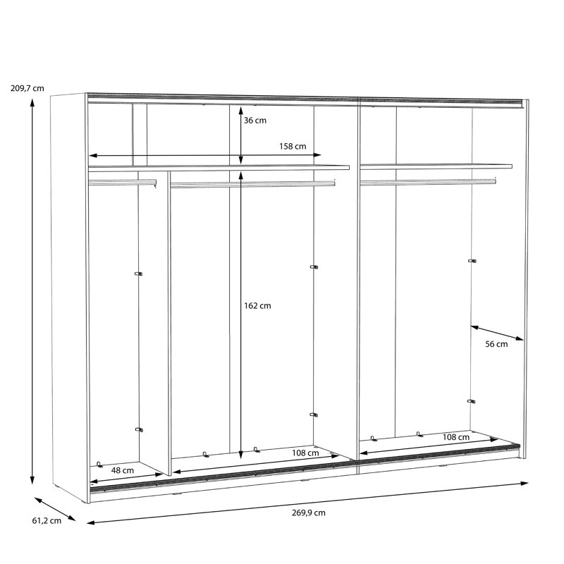 Sarah Wardrobe, Basic, Black/Muddy Oak, 209.7" H x 269.9" W x 61.2" D
