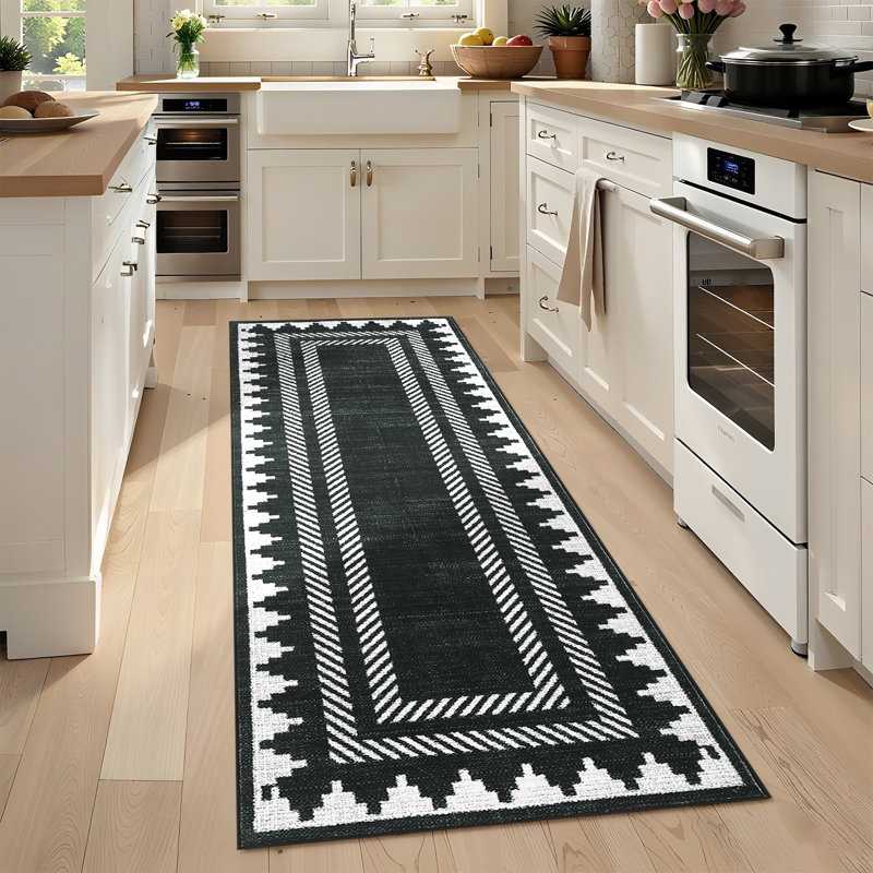 Tapis moderne lavable uni pour le vestibule, la chambre à coucher et le salon, Black, Runner 2' x 6' Rug