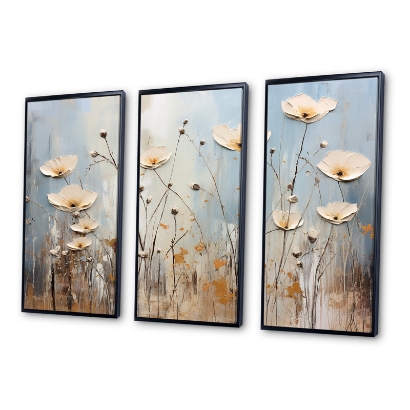 «Wildflowers Botanical Beauty V - Wildflowers», ensemble de reproduction d'art mural, Cadre flottant noir