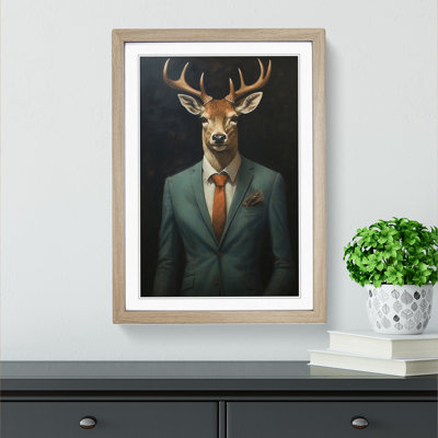 Deer In A Suit No.2 - Single Picture Frame Print on Wood