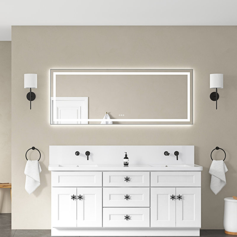 72" X 28" Wall Mounted Led Bathroom Mirror With Aluminum Frame, Fog, Memory, 3 Colours, For Silence Vanity Front And Backlight, Decorative Purposes