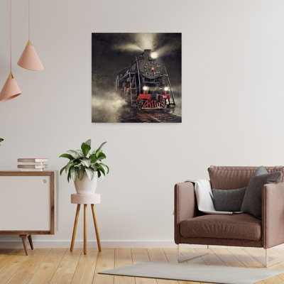 «Vintage Steam Night Train Classic Dramatic Industrial City», reproduction d'art murale