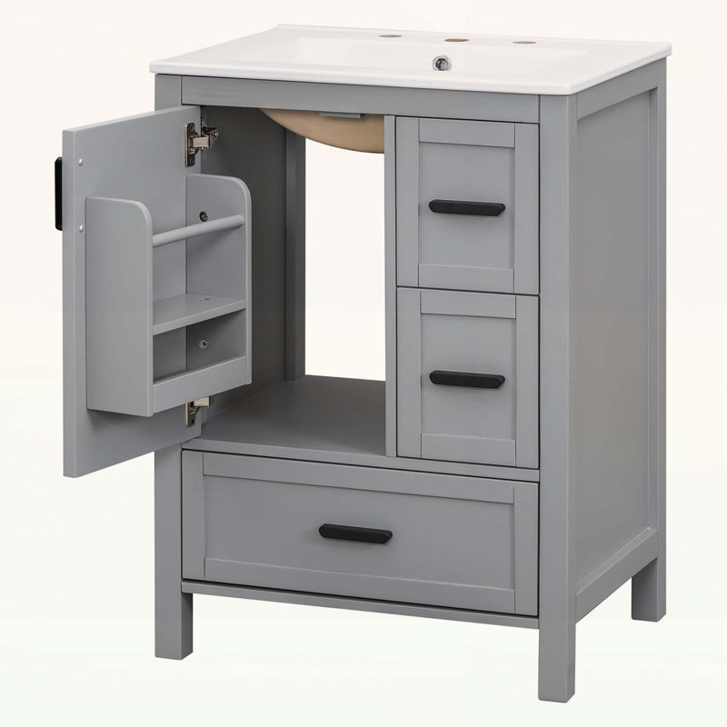 Élégant meuble-lavabo de salle de bain de 24 pouces avec lavabo, porte à fermeture en douceur et grand espace de rangement pour les petits espaces