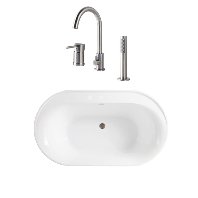 60'' x 32.50'' Freestanding Soaking Acrylic Bathtub, Brushed Nickel