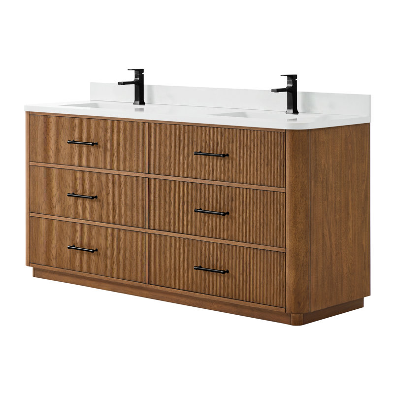 Ensemble de meuble-lavabo double 72 po Francesca, Brun, Matte Black, Quartz blanc