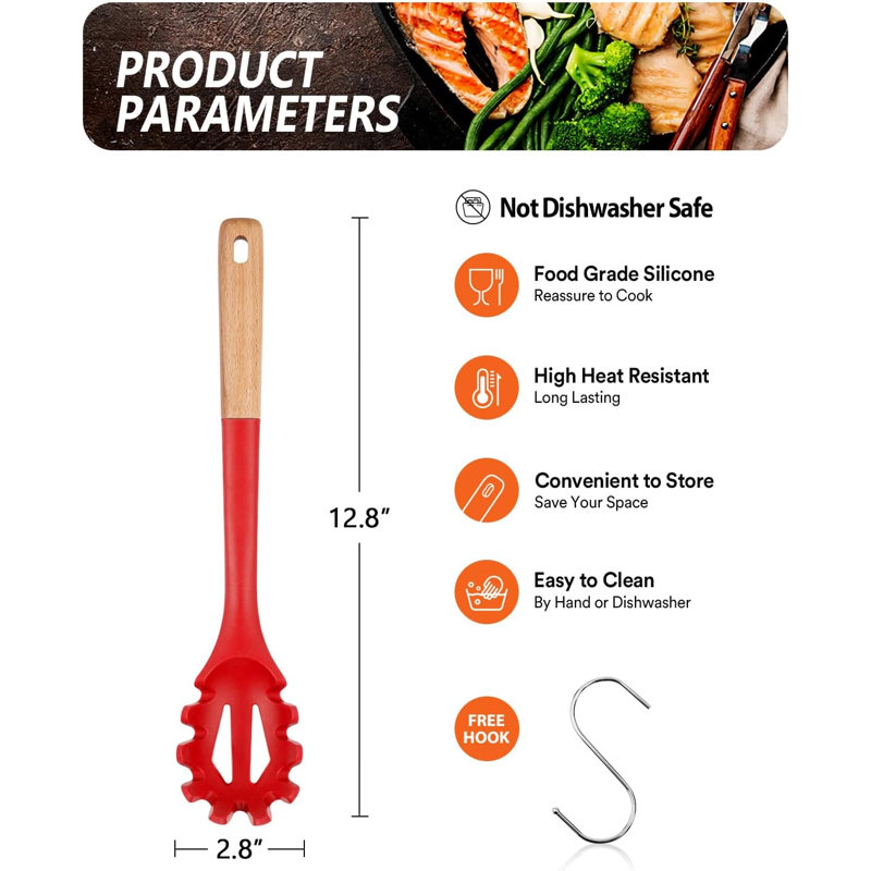 12.8-Inch Red Silicone Pasta Fork Server
