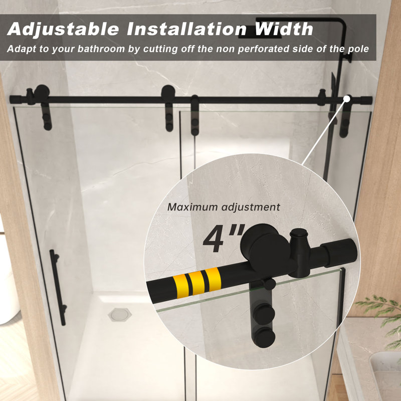 56-60" x 76" H  Sliding  Shower Door,5/16" (8mm) Clear Tempered Glass, Stainless Steel Frame