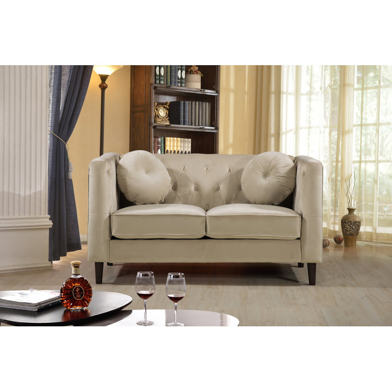 Edwina 59'' Velvet Loveseat, Ivory Velvet