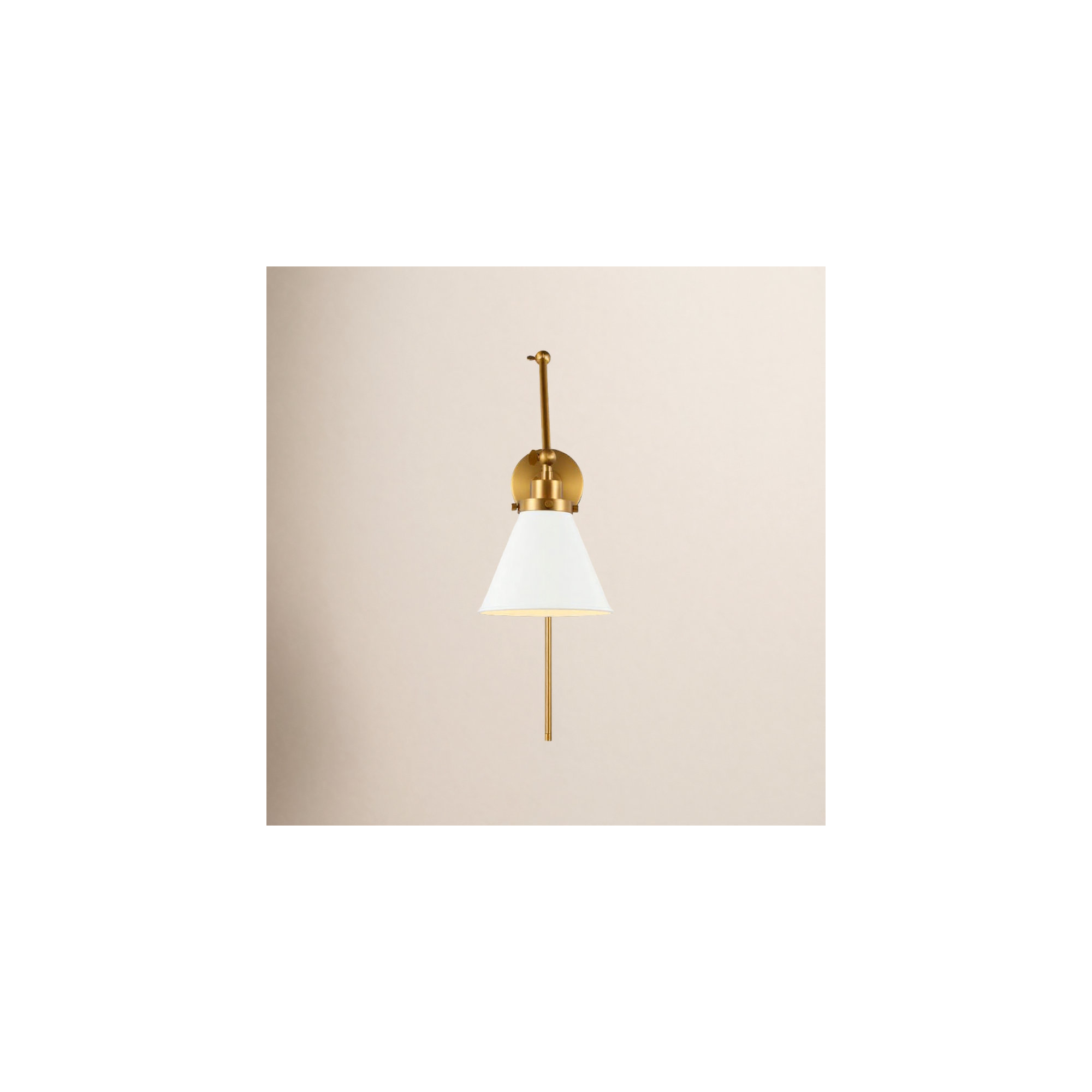Single Light Steel Dimmable Swing Arm Sconce, White, Gold