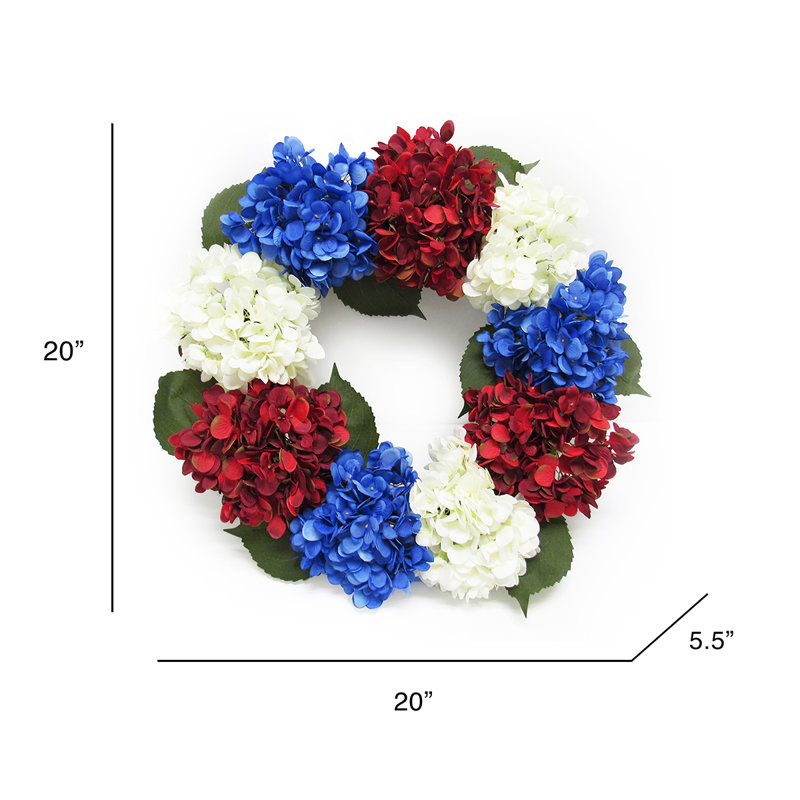 Faux Hydrangea 20'' Wreath, Red/Blue