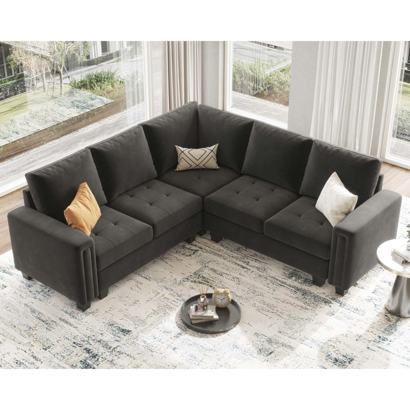 Shavera 4 - Piece Velvet Sectional Corner Sofa Livingroom Modular Couch Apartment Sofa, Gray Velvet
