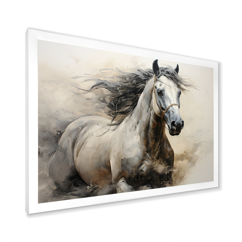 Hooves in Harmony Horse I - cheval, art mural, Cadre simple blanc, H 12 po x l 20 po x P 1 po