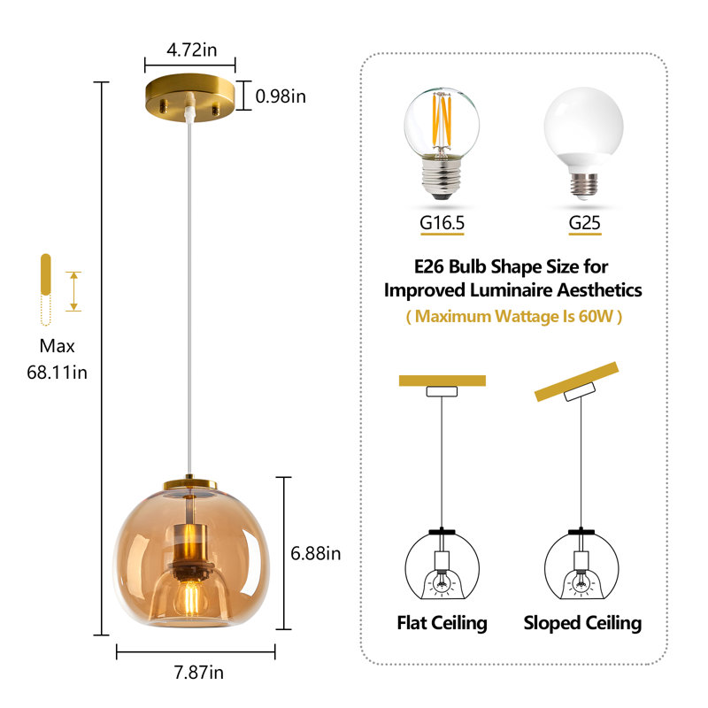 Figen Glass Pendant Lights Kitchen Island Glass Globe Pendant Light Modern Pendant Lighting for Kitchen Island Bedroom Dining Room