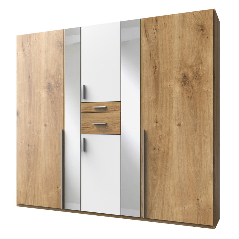 Adelaida 6 Door Manufactured Wood Wardrobe, 210cm H x 225cm W x 58cm D, White/Light Brown