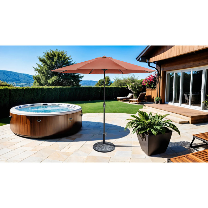 Parasol d'extérieur + base ronde 21 po, H 101 po x l 132 po x P 132 po, Rouge