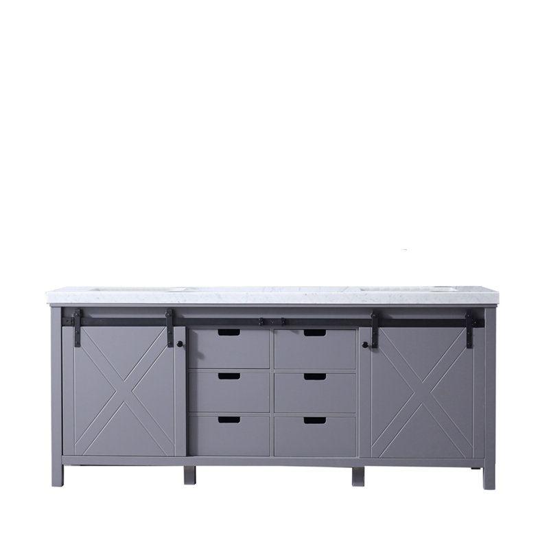 Marsyas 80 in W x 22 in D Double Bath Vanity Top, Dark Gray, White Carrara Marble