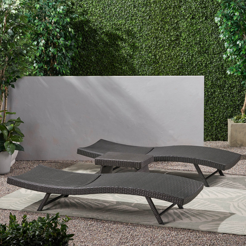 Brixlee Outdoor Wicker Chaise Lounge Set, Gray