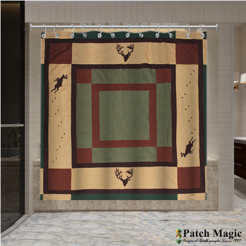 Cotton Geometric Shower Curtain with Hooks Included