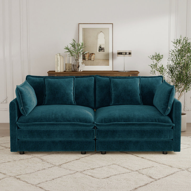 Canapé Cloud, canapé en chenille, canapé 2 places, Bleu, 33" H x 75.9" W x 34.2" D