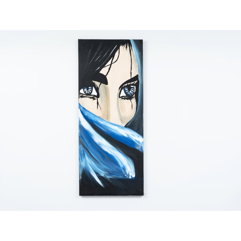 Allurante peinture murale sur toile bleue 47 po x 19 po - peinte à la main pour des décorations captivantes
